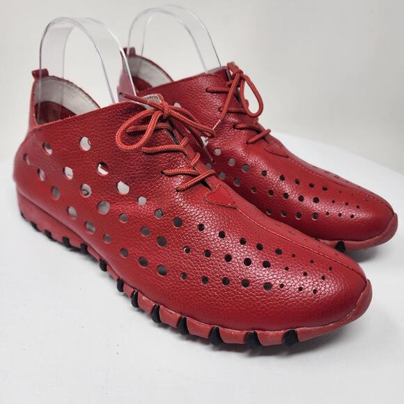 Litfoot Shoes - Litfoot Oxford Lace-up Sneaker Women EU41/US10.5 Red Leather Perforated LF9010